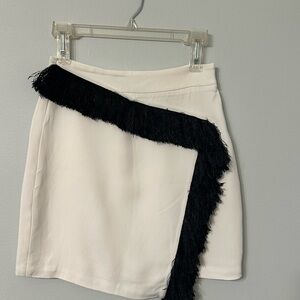 A.L.C. Cream Asymmetrical Skirt with Black Fringe